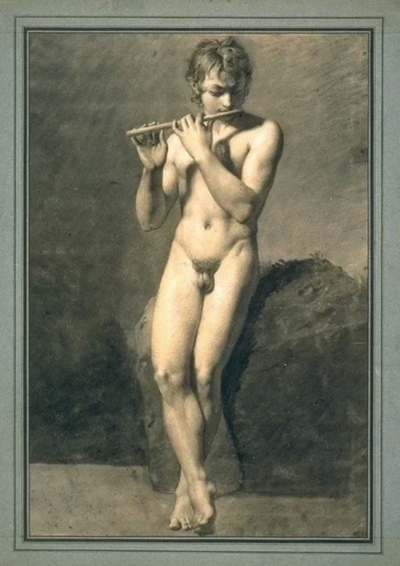Adolescente nudo, in piedi, di fronte, a suonare il flauto - Louvre Collections